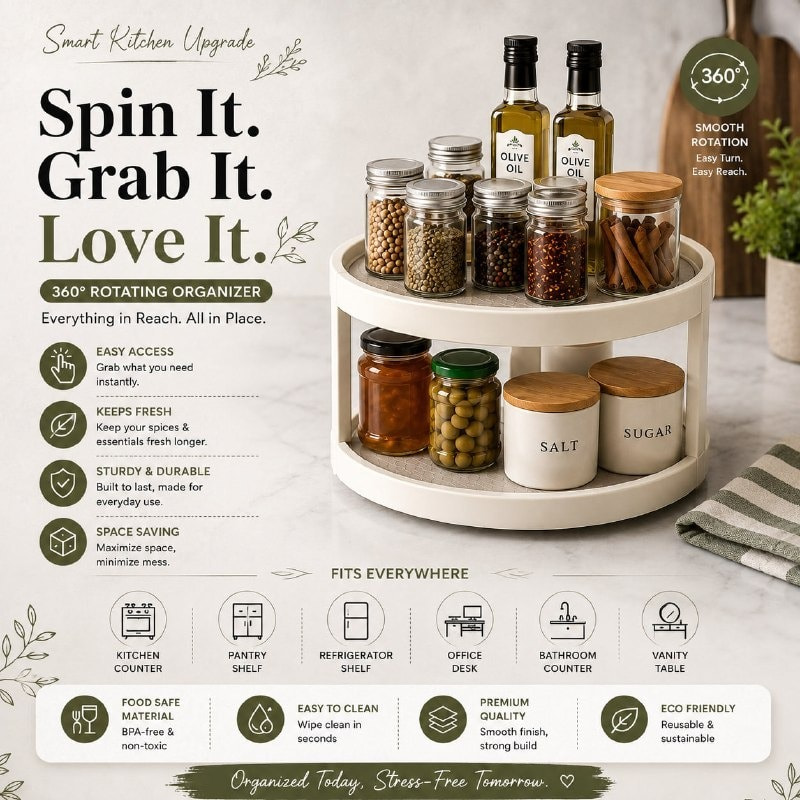 *DRJ055* 2 Tier Rotating Spice Rack Organizer 360°